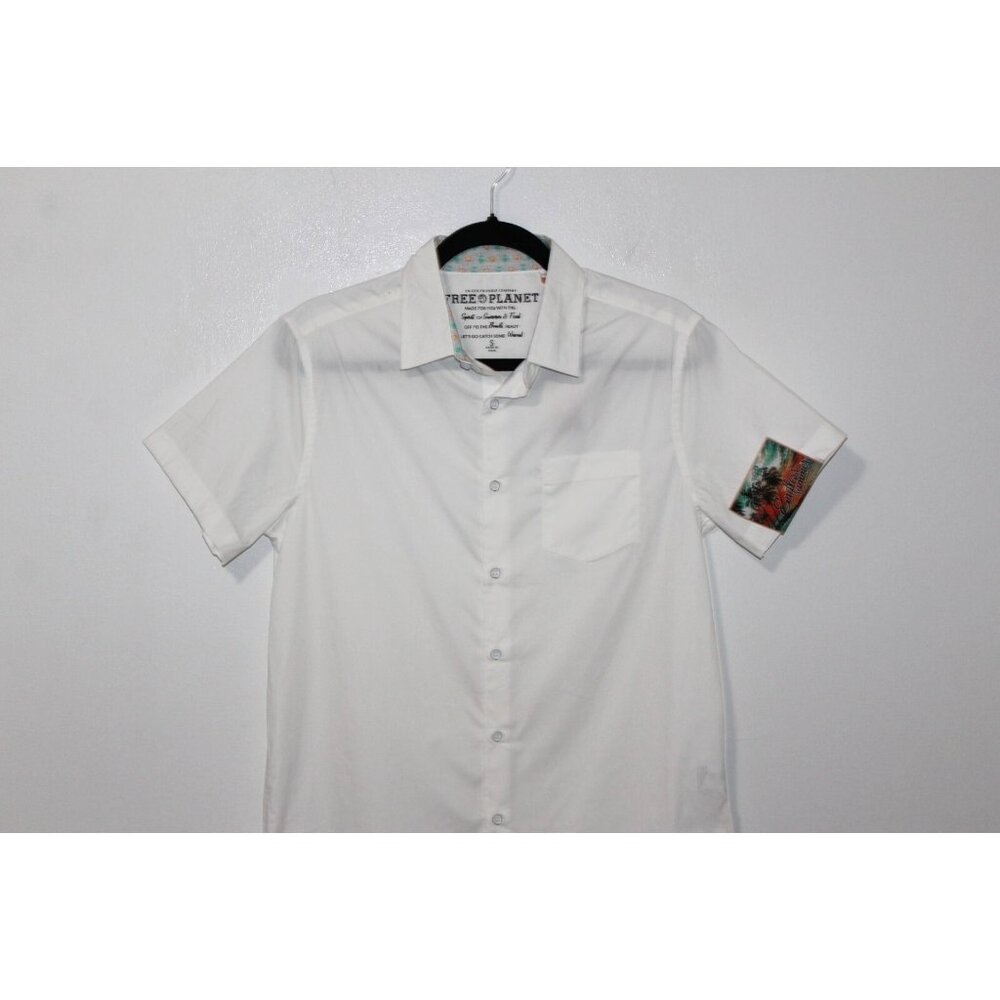 Free Planet Mens White Short Sleeve Button Up S NWT - Picture 2 of 5